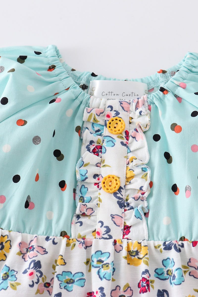 Platinum mint floral print baby girl romper - Aaria Tees Aaria Tees