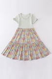 Platinum flroal print stripe tiered dress for adult - Aaria Tees Aaria Tees