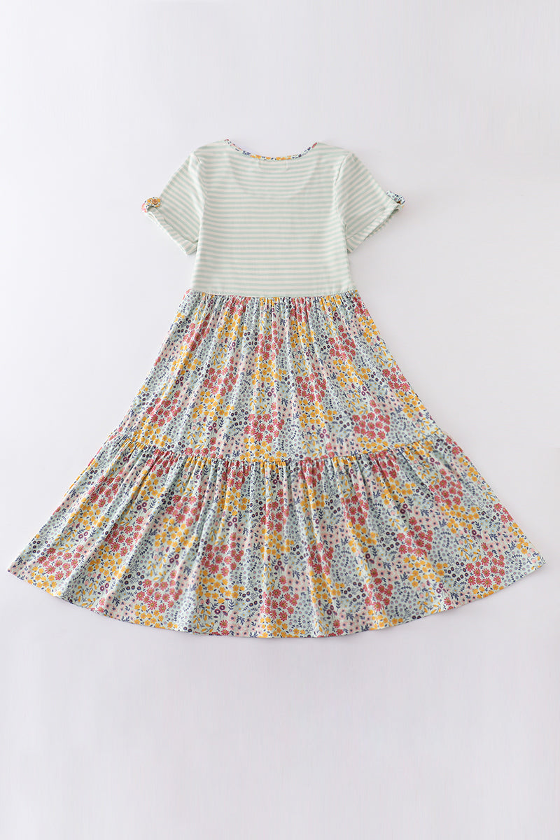 Platinum flroal print stripe tiered dress for adult - Aaria Tees Aaria Tees