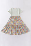Platinum flroal print stripe tiered dress for adult - Aaria Tees Aaria Tees