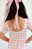 Falling for Luxe- Bubblegum Check Romper Aaria Tees