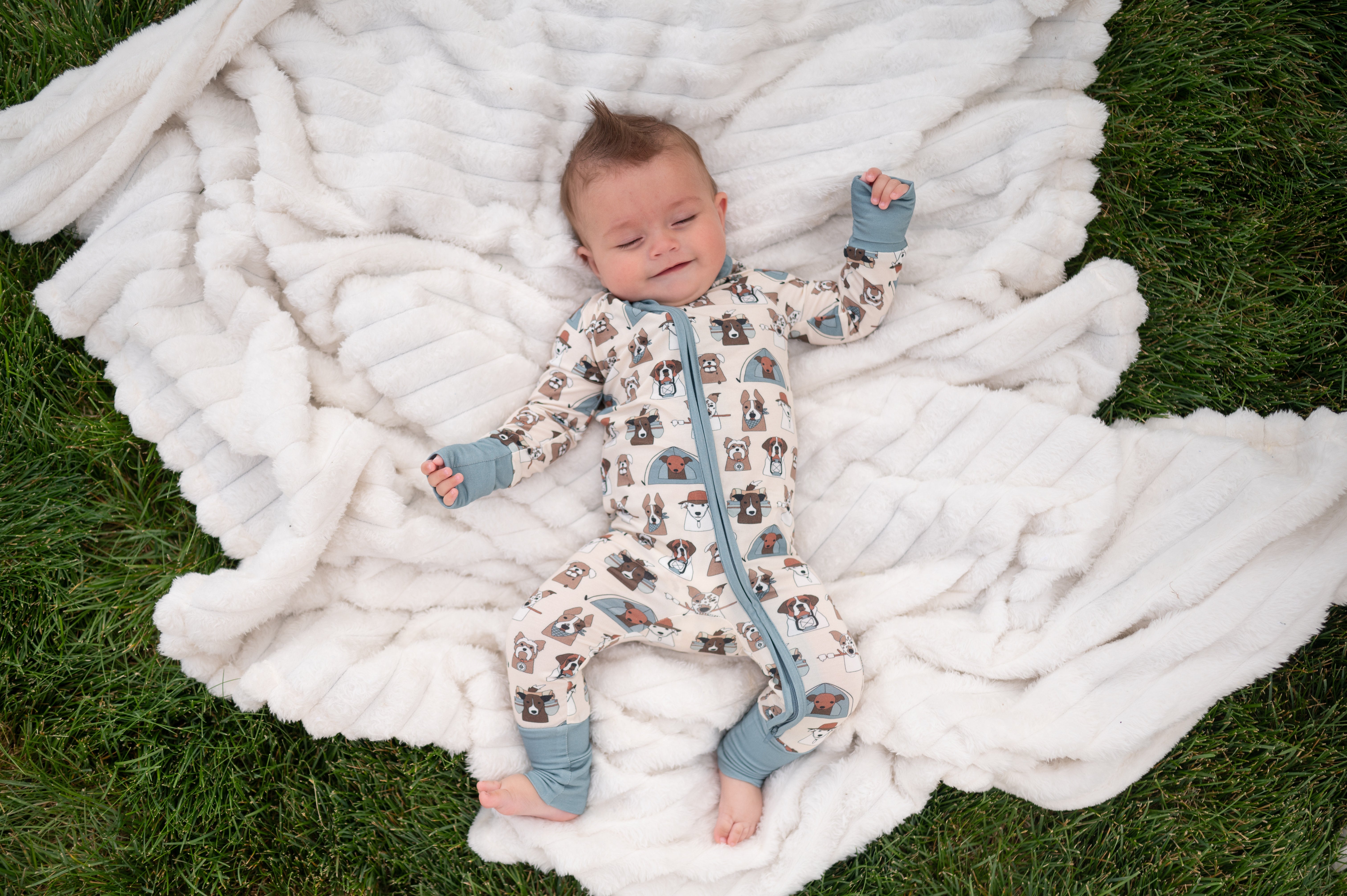 Camp Paws (Convertible Zip Footies) - Blue - Aaria Tees Aaria Tees