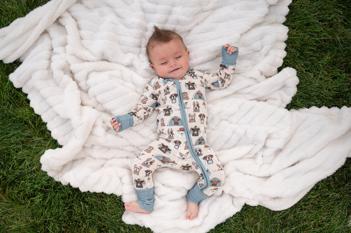 Camp Paws (Convertible Zip Footies) - Blue - Aaria Tees