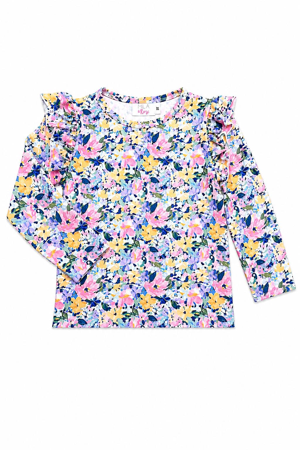 Fall Floral L/S Ruffle Tee - Aaria Tees