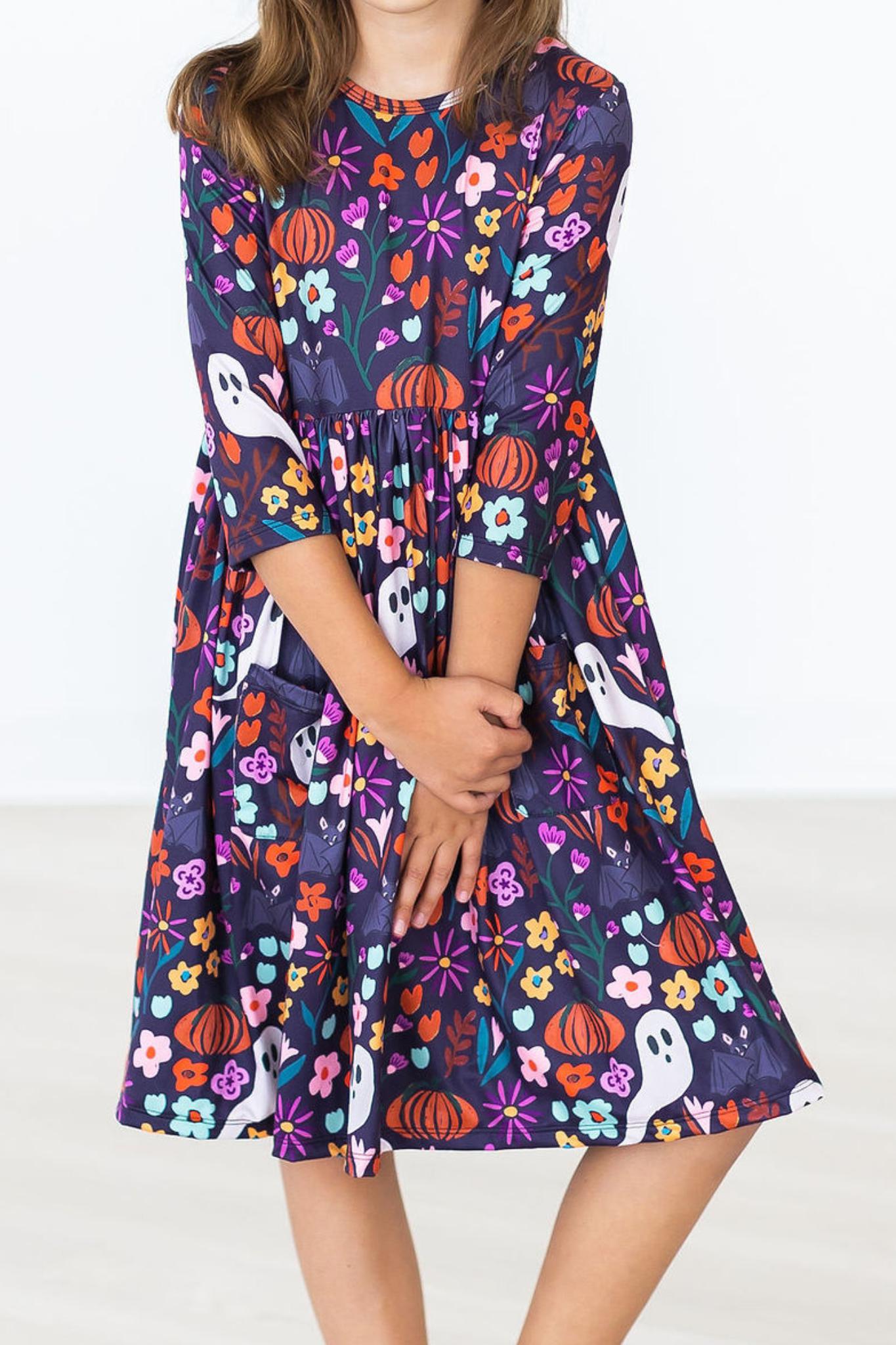 Fangtastic 3/4 Sleeve Pocket Twirl Dress - Aaria Tees Aaria Tees