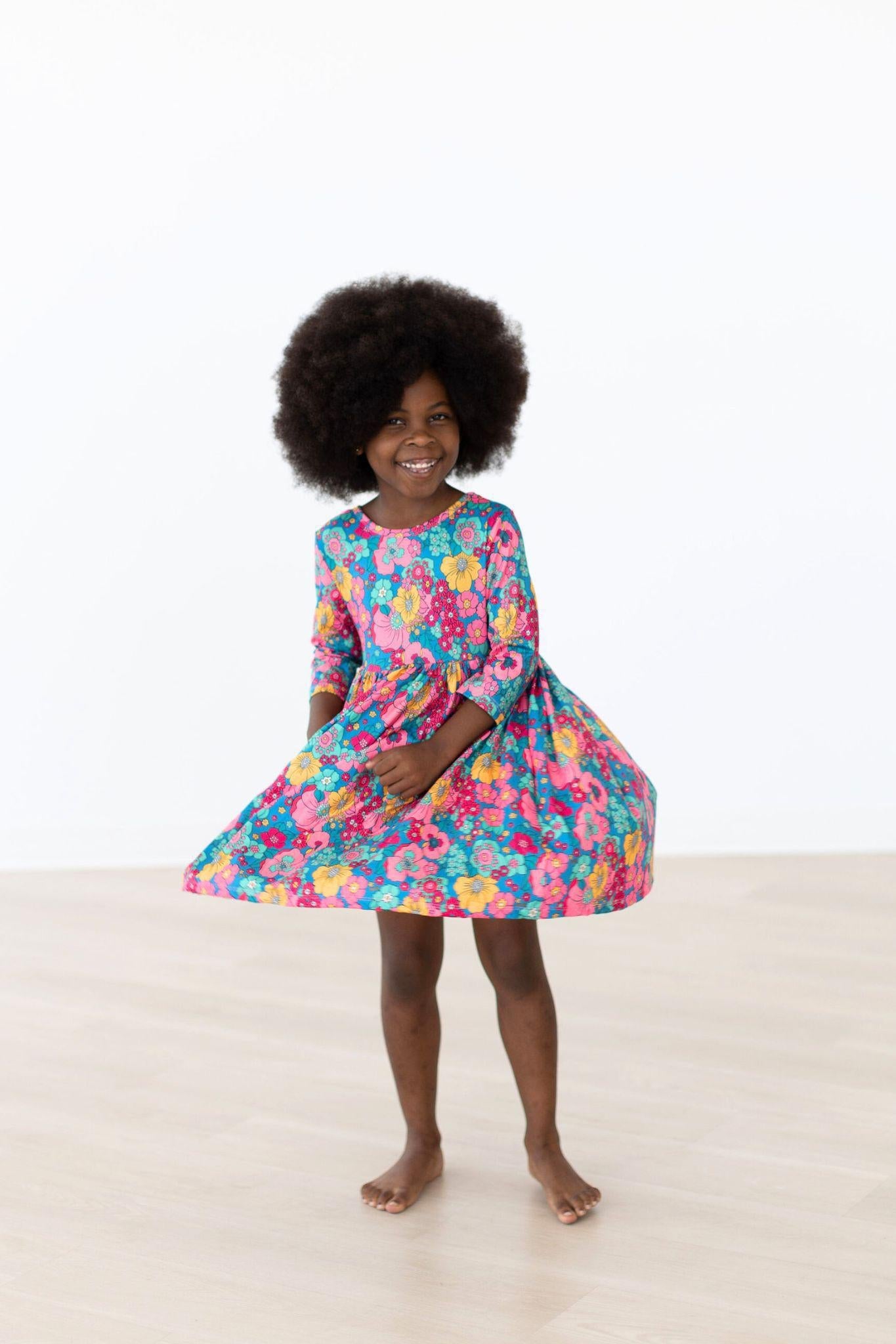 SALE Feeling Floral 3/4 Sleeve Pocket Twirl Dress - Aaria Tees Aaria Tees