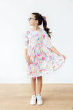 Field of Flowers 3/4 Sleeve Pocket Twirl Dress - Aaria Tees Aaria Tees