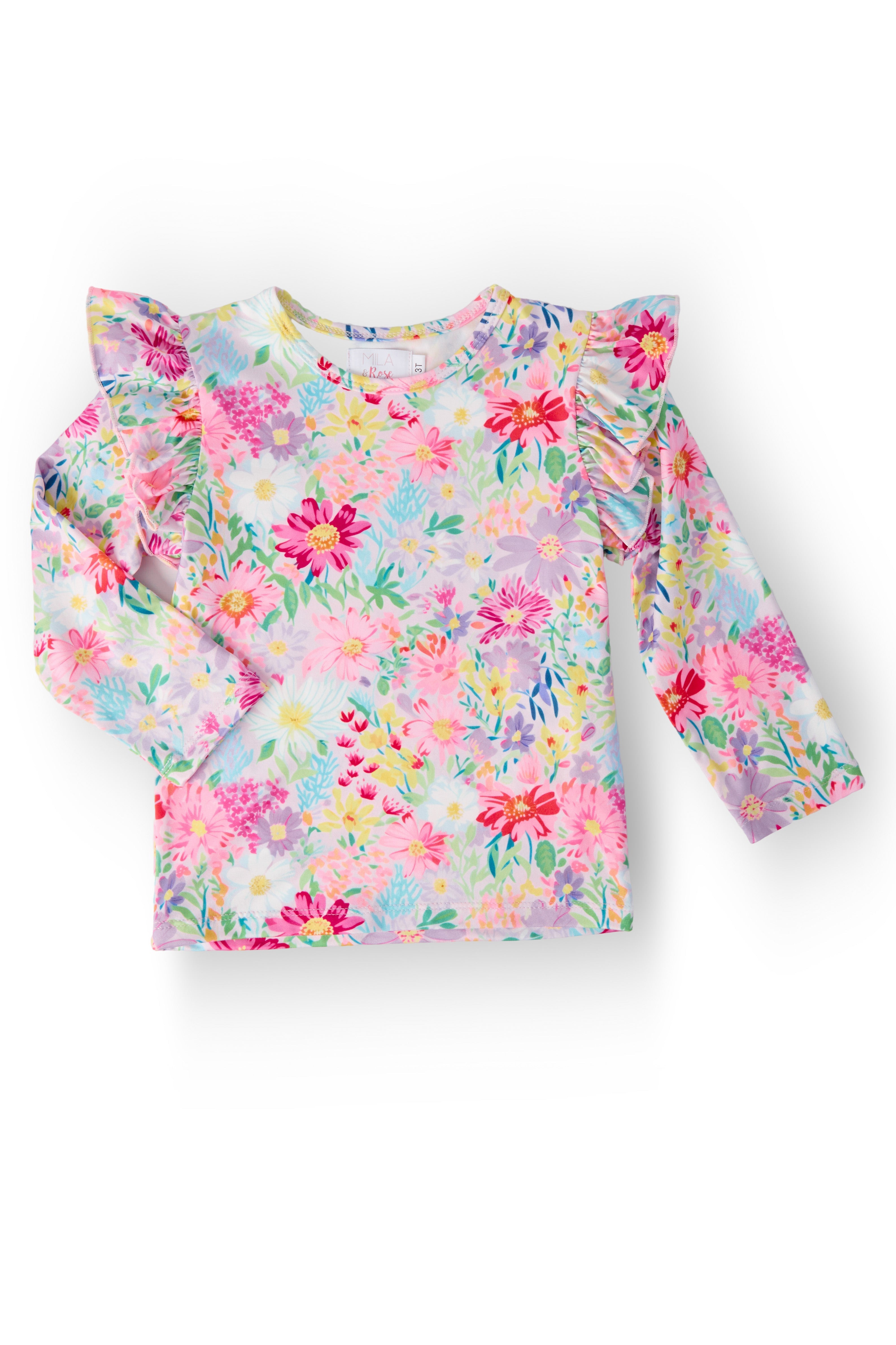 Field of Flowers L/S Ruffle Tee - Aaria Tees Aaria Tees