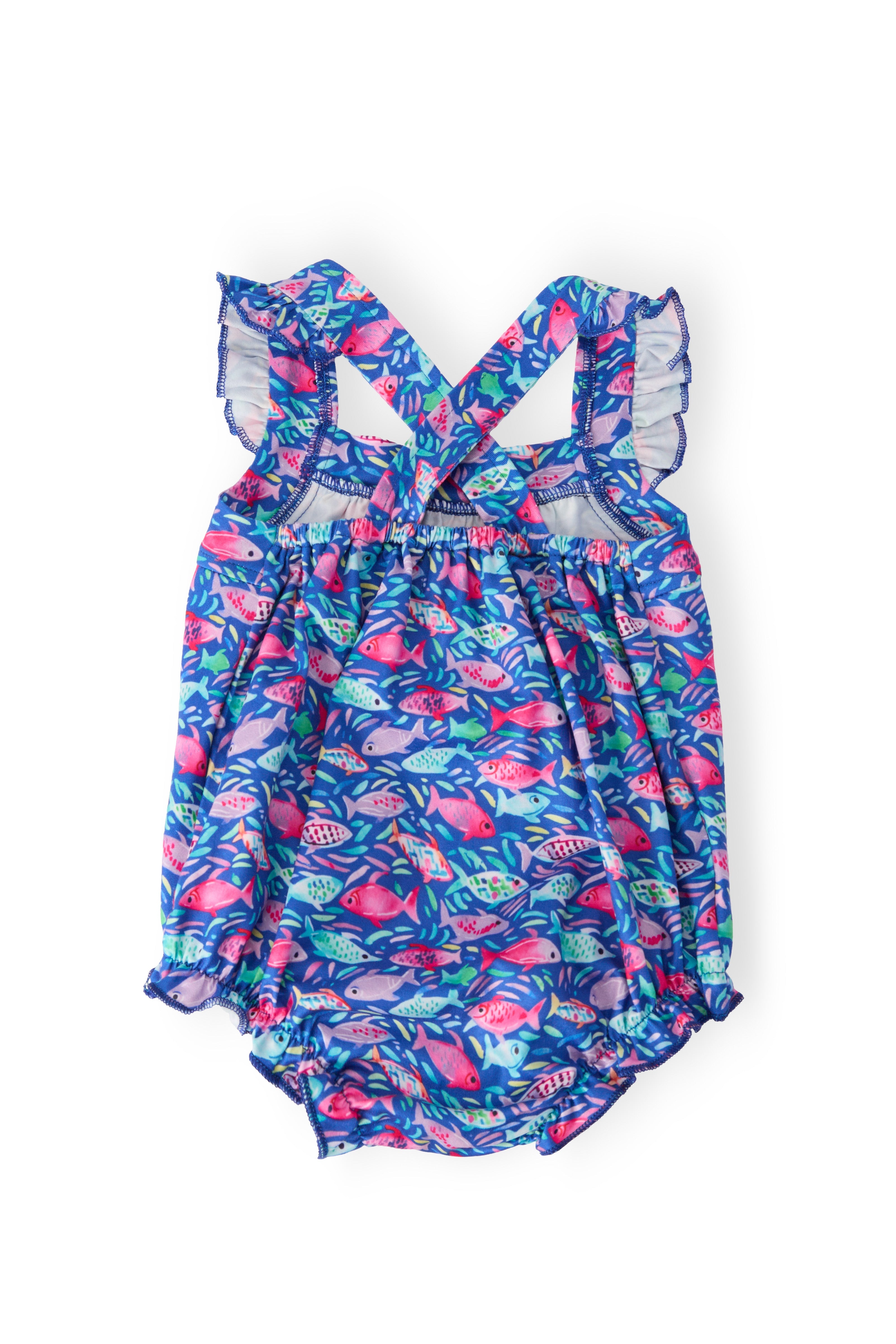 Fish in the Sea Ruffle Cross Back Romper - Aaria Tees Aaria Tees