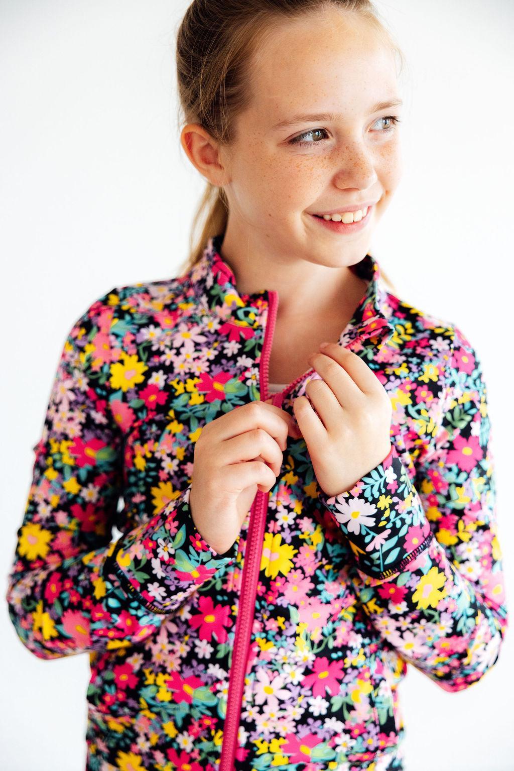 SALE Flexible Floral Full-Zip Ruffle Active Jacket - Aaria Tees Aaria Tees