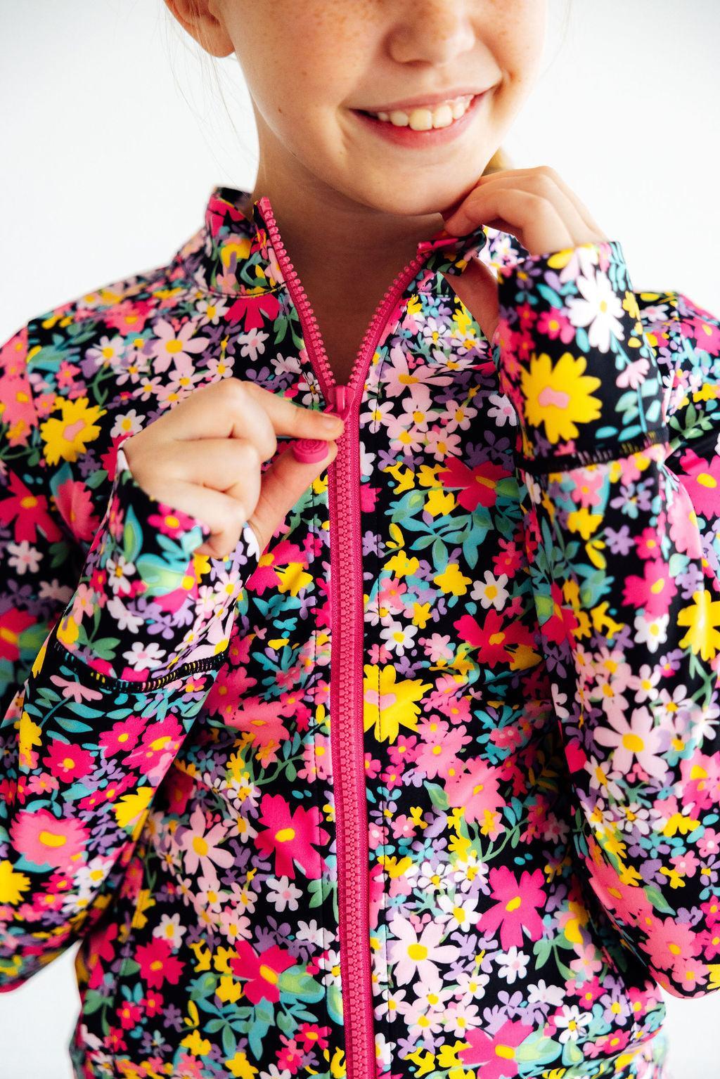 SALE Flexible Floral Full-Zip Ruffle Active Jacket - Aaria Tees Aaria Tees