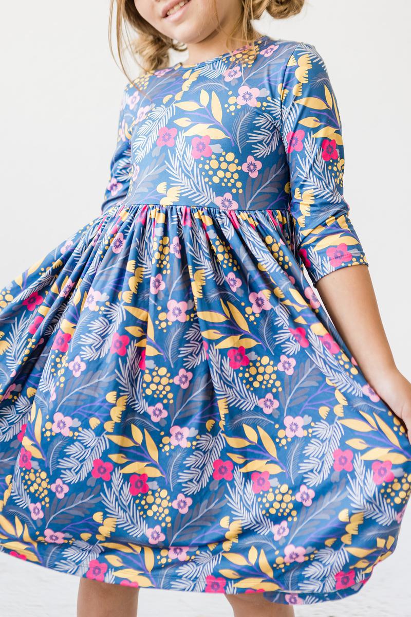 Flora 3/4 Sleeve Pocket Twirl Dress - Aaria Tees Aaria Tees
