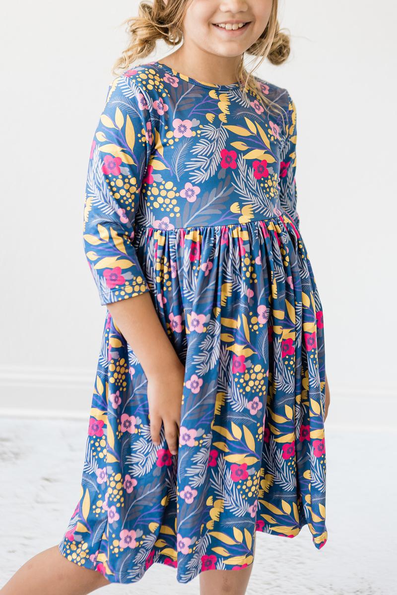 Flora 3/4 Sleeve Pocket Twirl Dress - Aaria Tees Aaria Tees