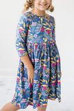 Flora 3/4 Sleeve Pocket Twirl Dress - Aaria Tees Aaria Tees