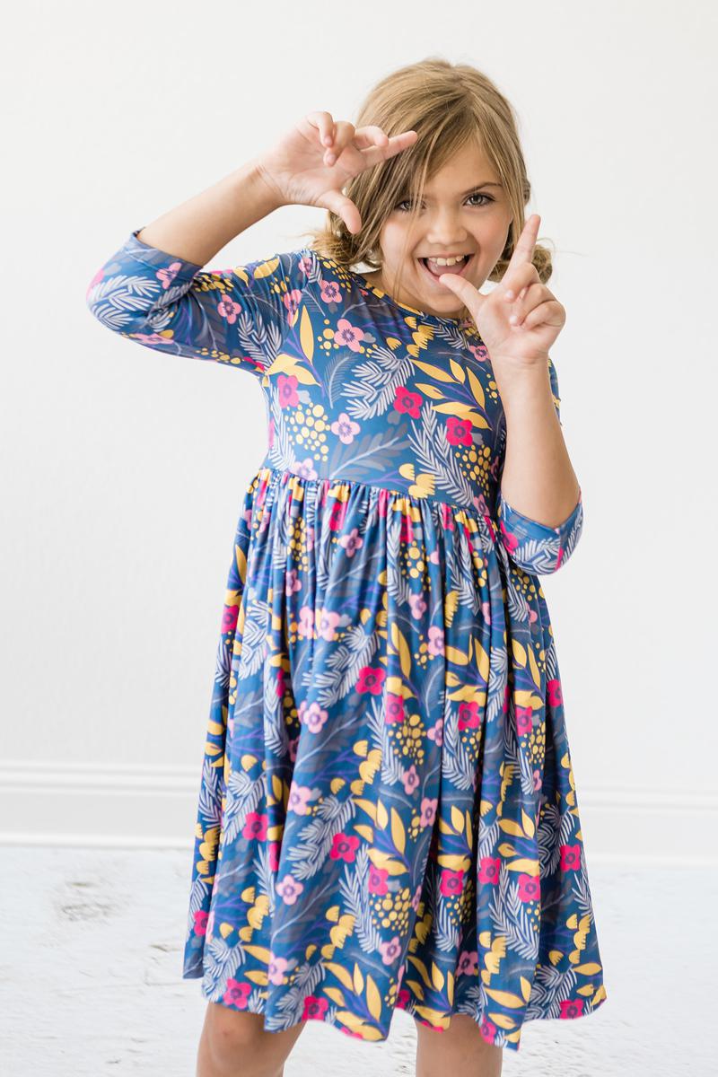 Flora 3/4 Sleeve Pocket Twirl Dress - Aaria Tees Aaria Tees