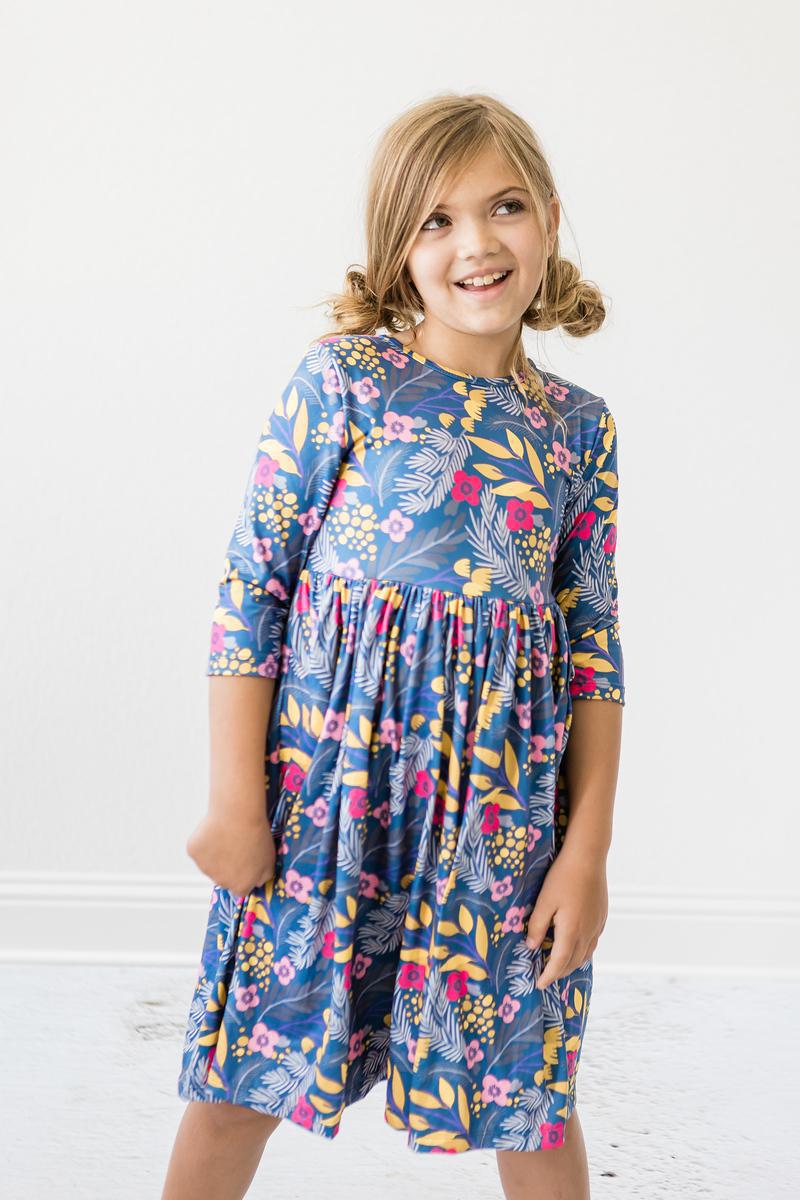 Flora 3/4 Sleeve Pocket Twirl Dress - Aaria Tees Aaria Tees