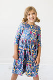 Flora 3/4 Sleeve Pocket Twirl Dress - Aaria Tees Aaria Tees