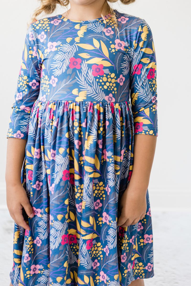 Flora 3/4 Sleeve Pocket Twirl Dress - Aaria Tees Aaria Tees