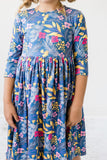 Flora 3/4 Sleeve Pocket Twirl Dress - Aaria Tees Aaria Tees
