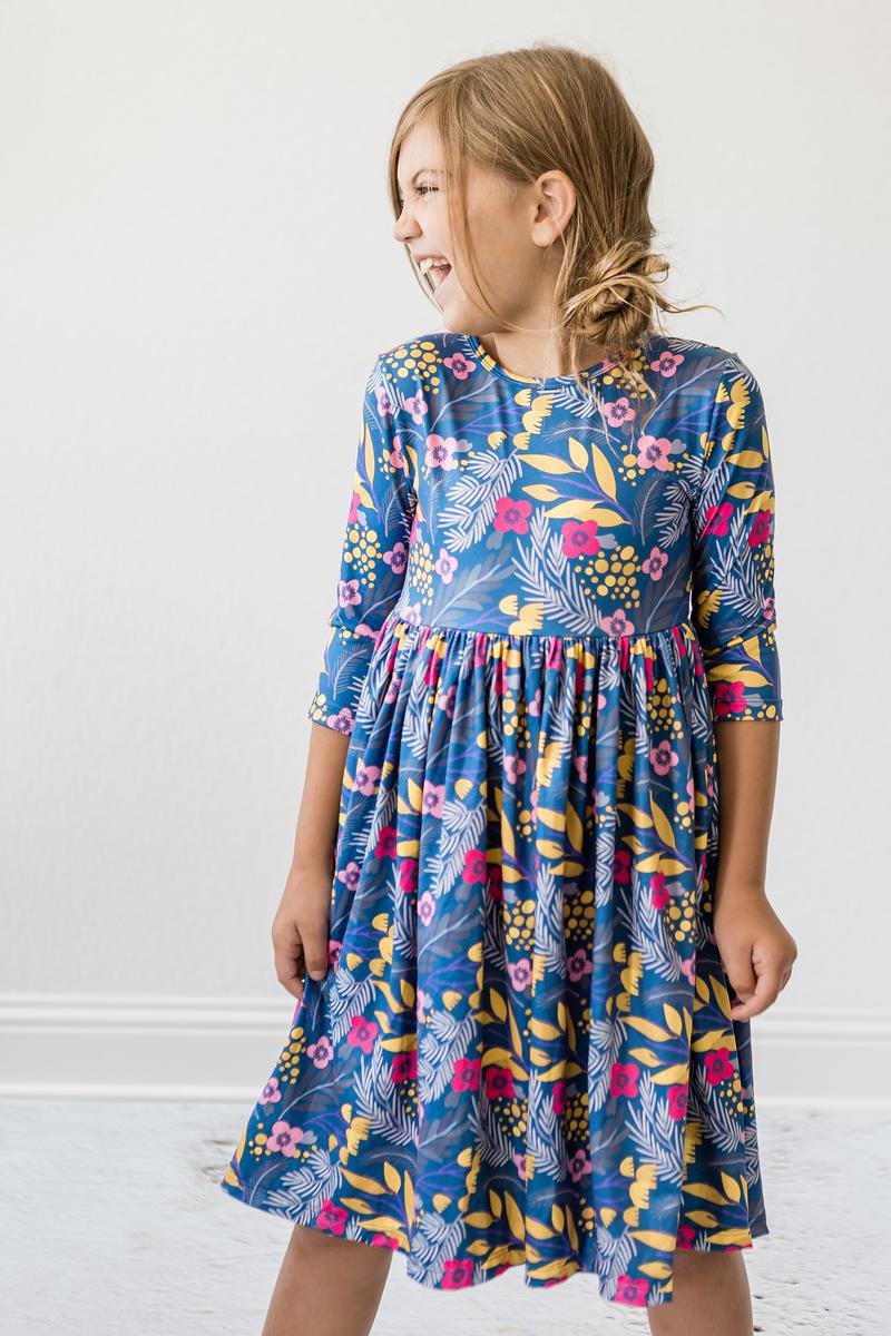Flora 3/4 Sleeve Pocket Twirl Dress - Aaria Tees