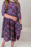 Flower Farm 3/4 Sleeve Pocket Twirl Dress - Aaria Tees Aaria Tees