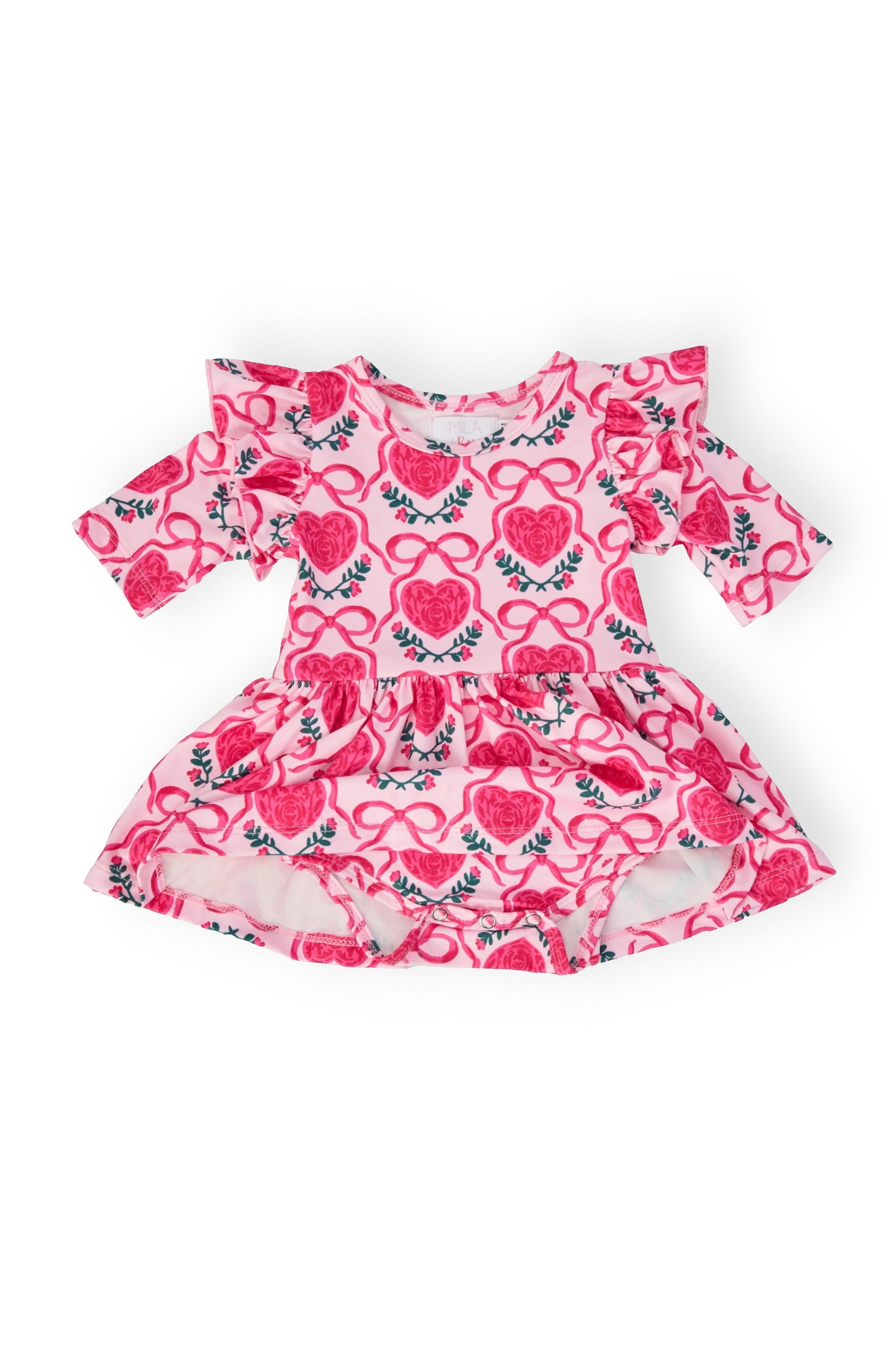 Fluttering Hearts 3/4 Sleeve Flutter Twirl Bodysuit - Aaria Tees Aaria Tees