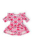 Fluttering Hearts 3/4 Sleeve Flutter Twirl Bodysuit - Aaria Tees Aaria Tees