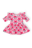 Fluttering Hearts 3/4 Sleeve Flutter Twirl Bodysuit - Aaria Tees Aaria Tees