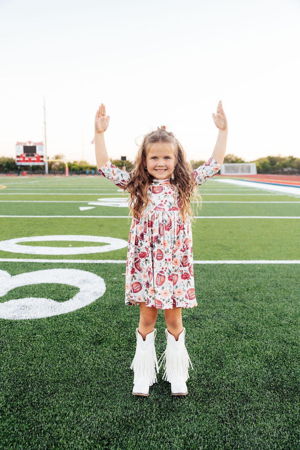 Footballs & Flowers 3/4 Sleeve Pocket Twirl Dress - Aaria Tees Aaria Tees