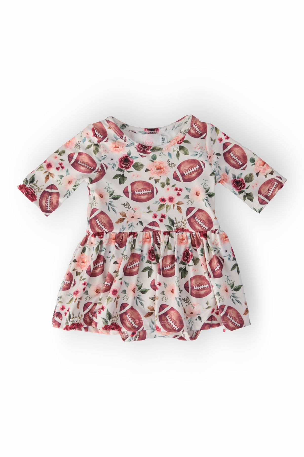 Footballs & Flowers 3/4 Sleeve Twirl Bodysuit - Aaria Tees