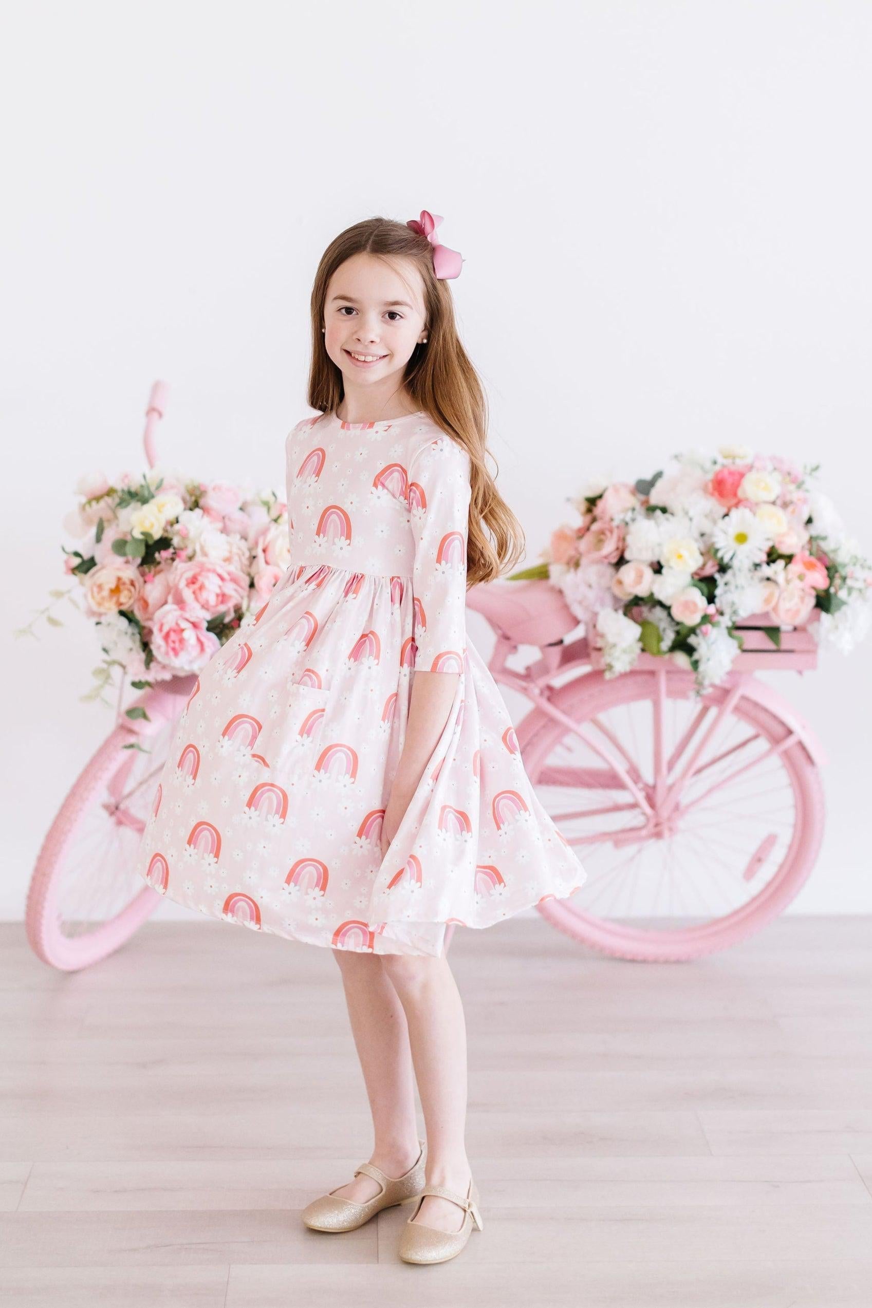 SALE Fun & Flowers 3/4 Sleeve Pocket Twirl Dress - Aaria Tees Aaria Tees