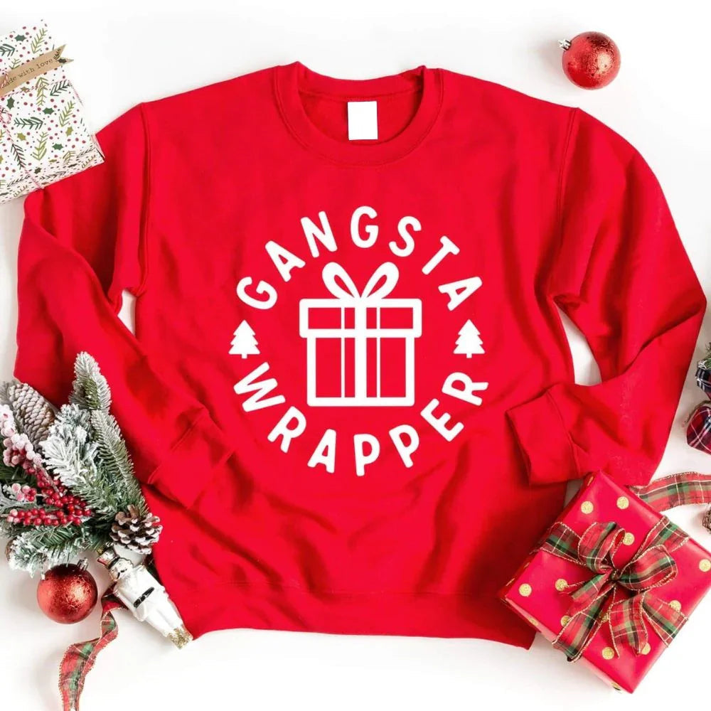 Gangsta Wrapper Christmas Red Sweatshirt - Aaria Tees