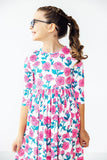 SALE Garden Glow 3/4 Sleeve Pocket Twirl Dress - Aaria Tees Aaria Tees
