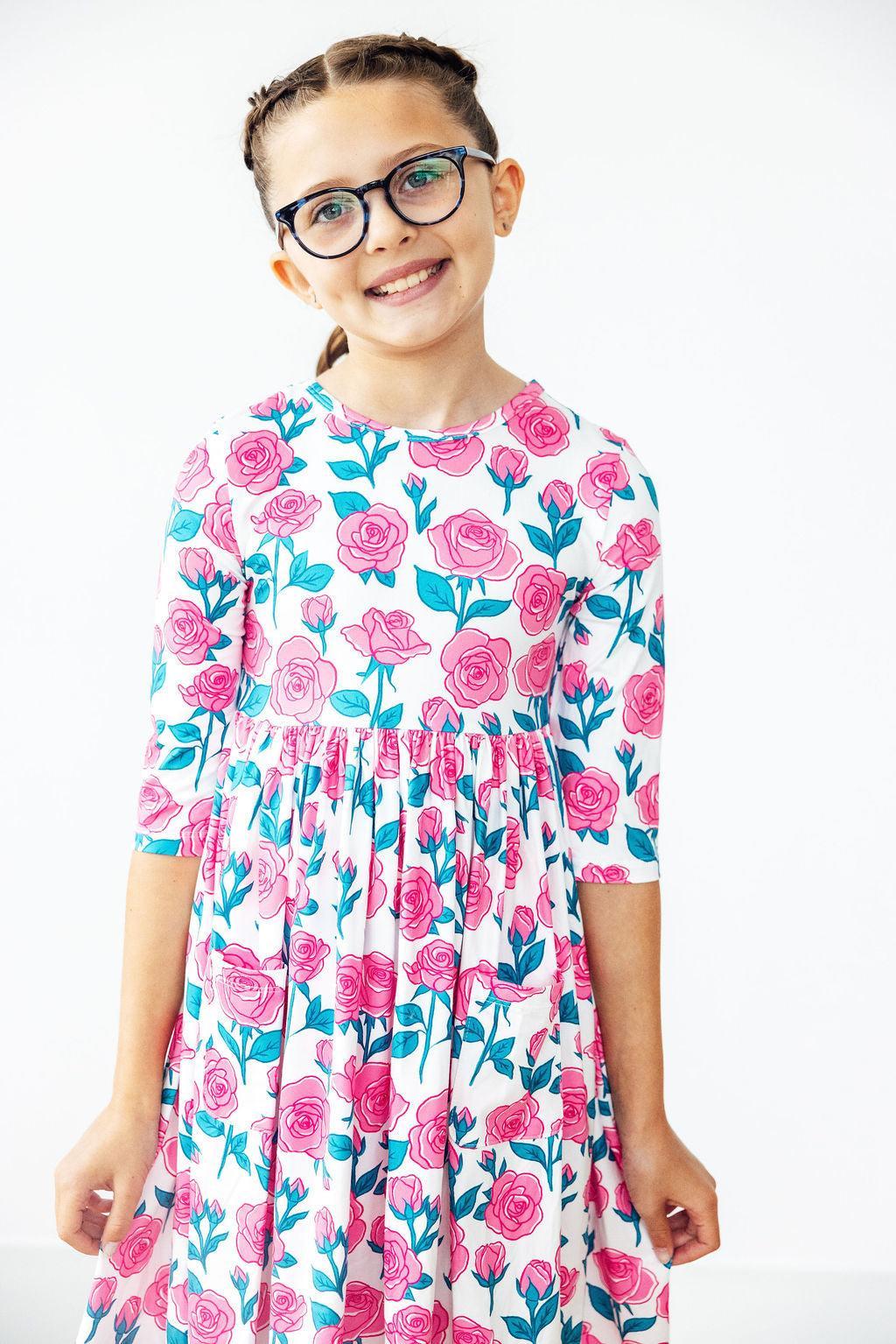 SALE Garden Glow 3/4 Sleeve Pocket Twirl Dress - Aaria Tees Aaria Tees