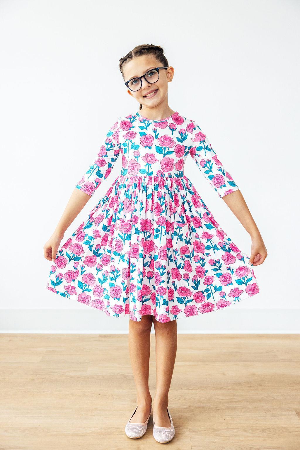 SALE Garden Glow 3/4 Sleeve Pocket Twirl Dress - Aaria Tees Aaria Tees