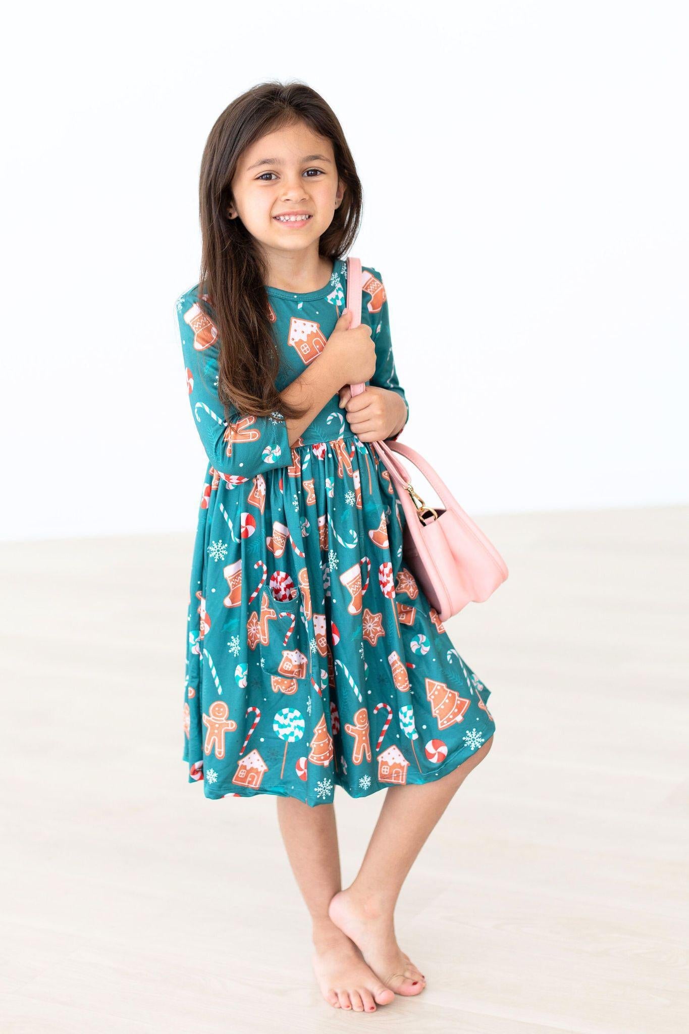 Gingerbread House 3/4 Sleeve Pocket Twirl Dress - Aaria Tees Aaria Tees