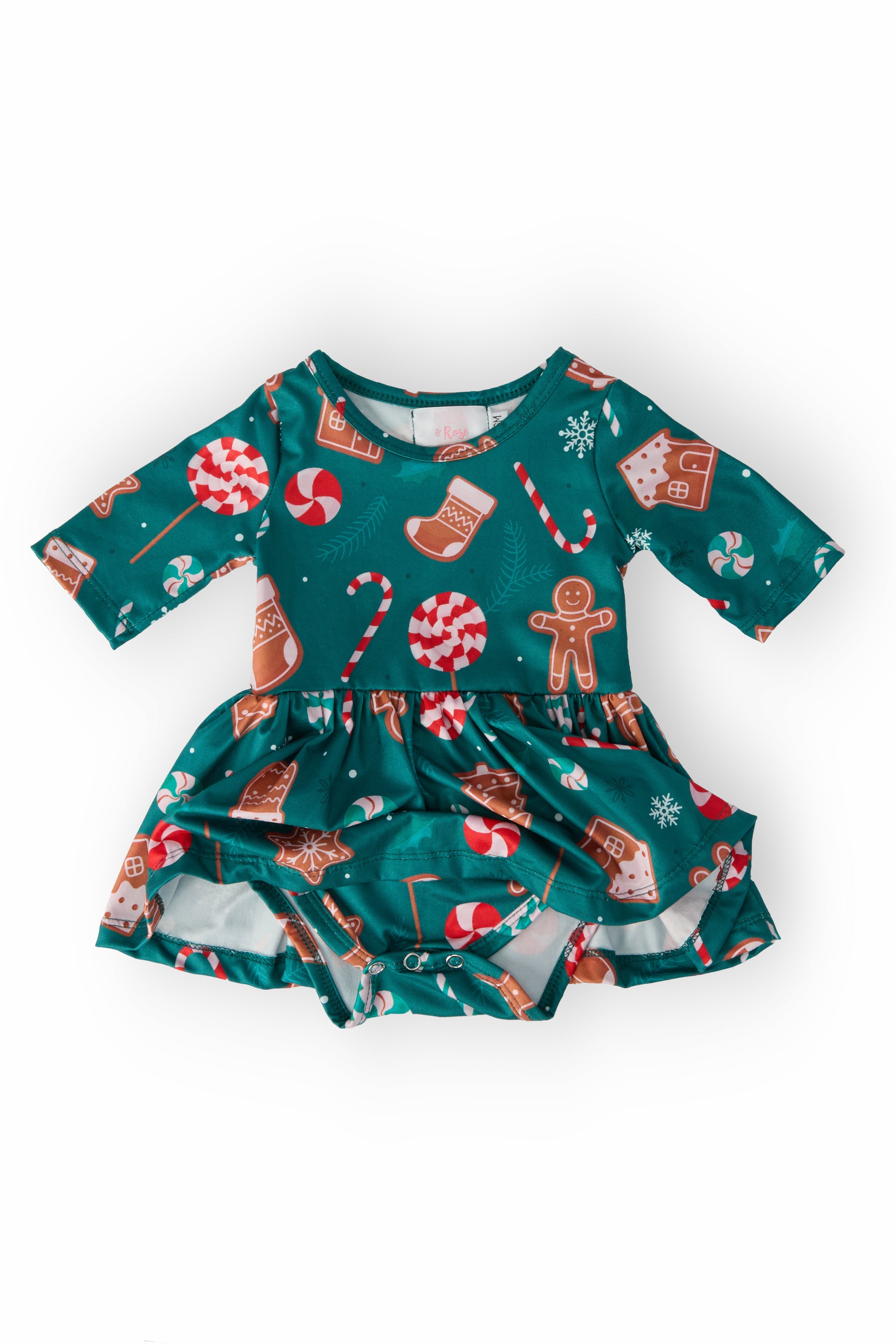 Gingerbread House 3/4 Sleeve Twirl Bodysuit - Aaria Tees Aaria Tees