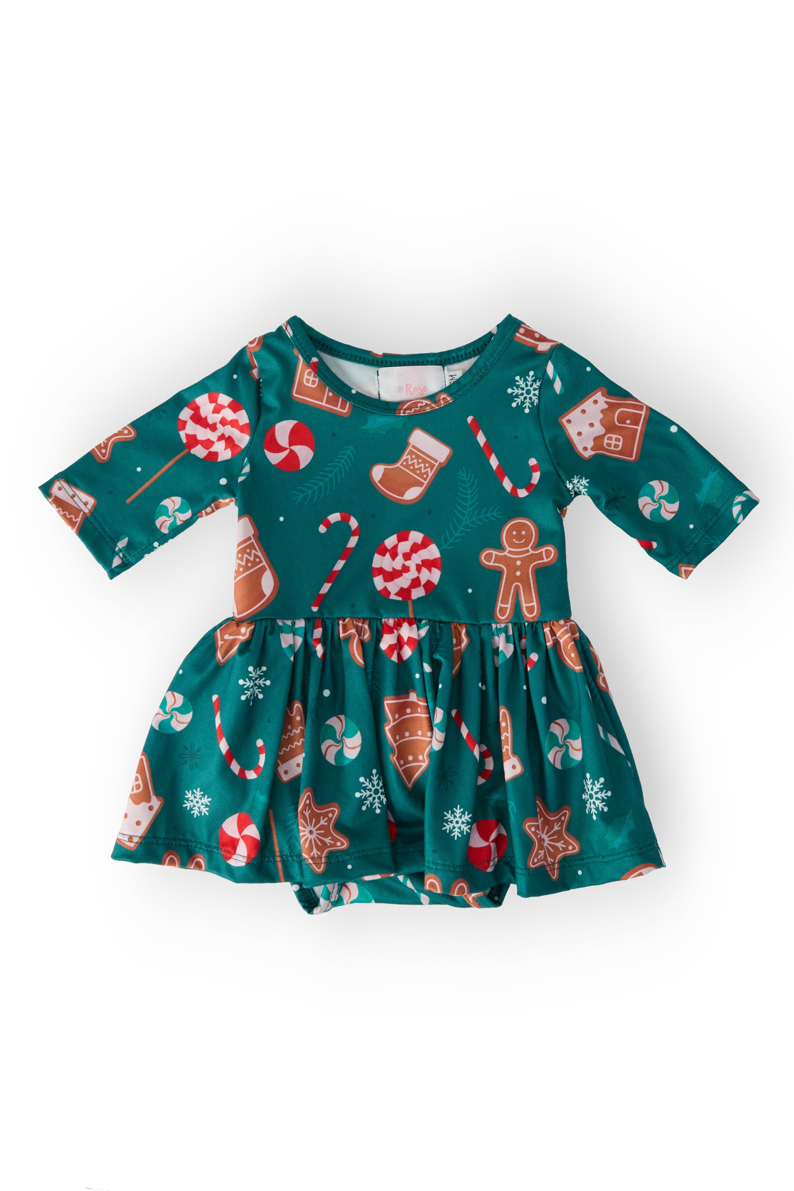 Gingerbread House 3/4 Sleeve Twirl Bodysuit - Aaria Tees Aaria Tees