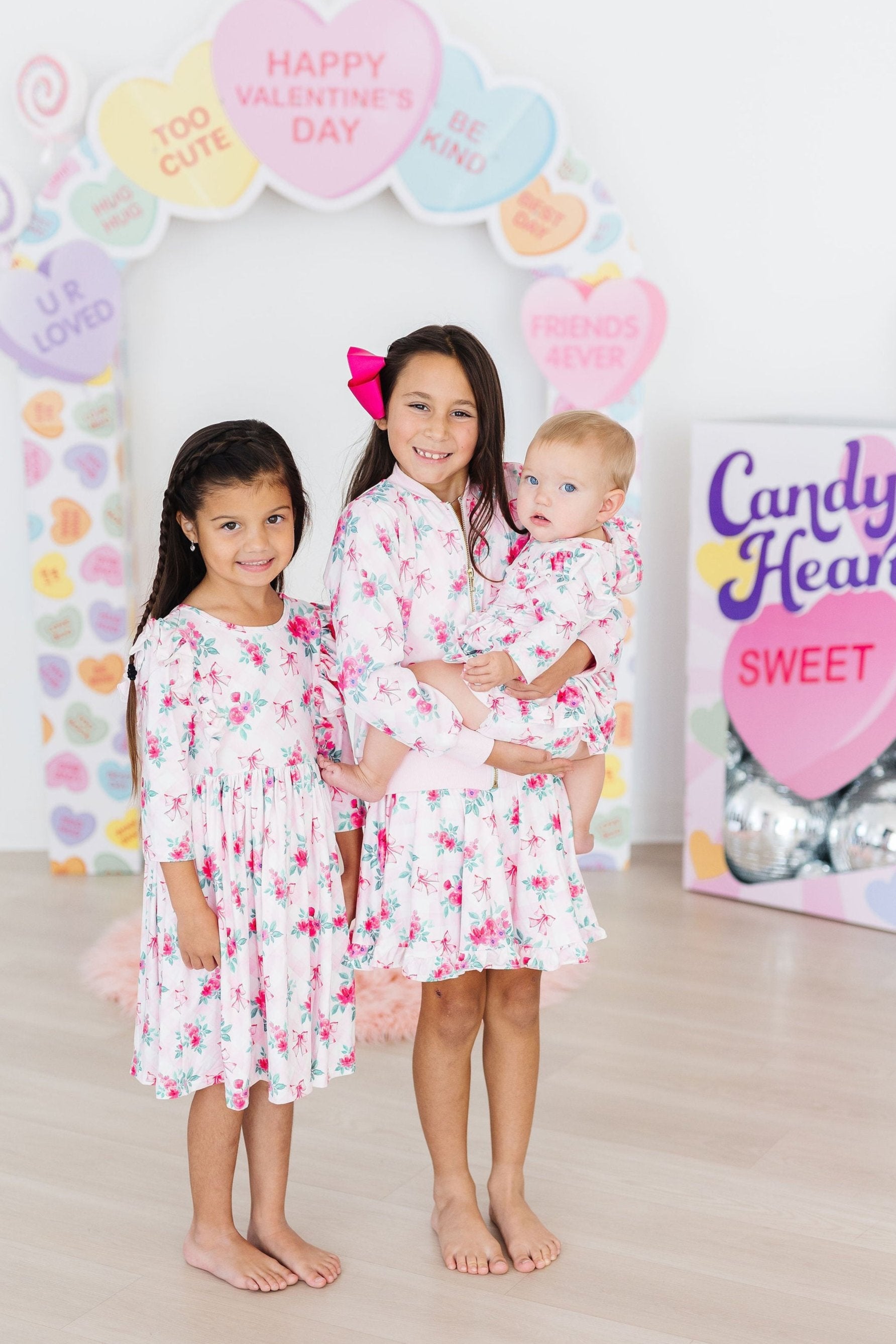 Gingham Bows 3/4 Sleeve Flutter Twirl Bodysuit - Aaria Tees Aaria Tees