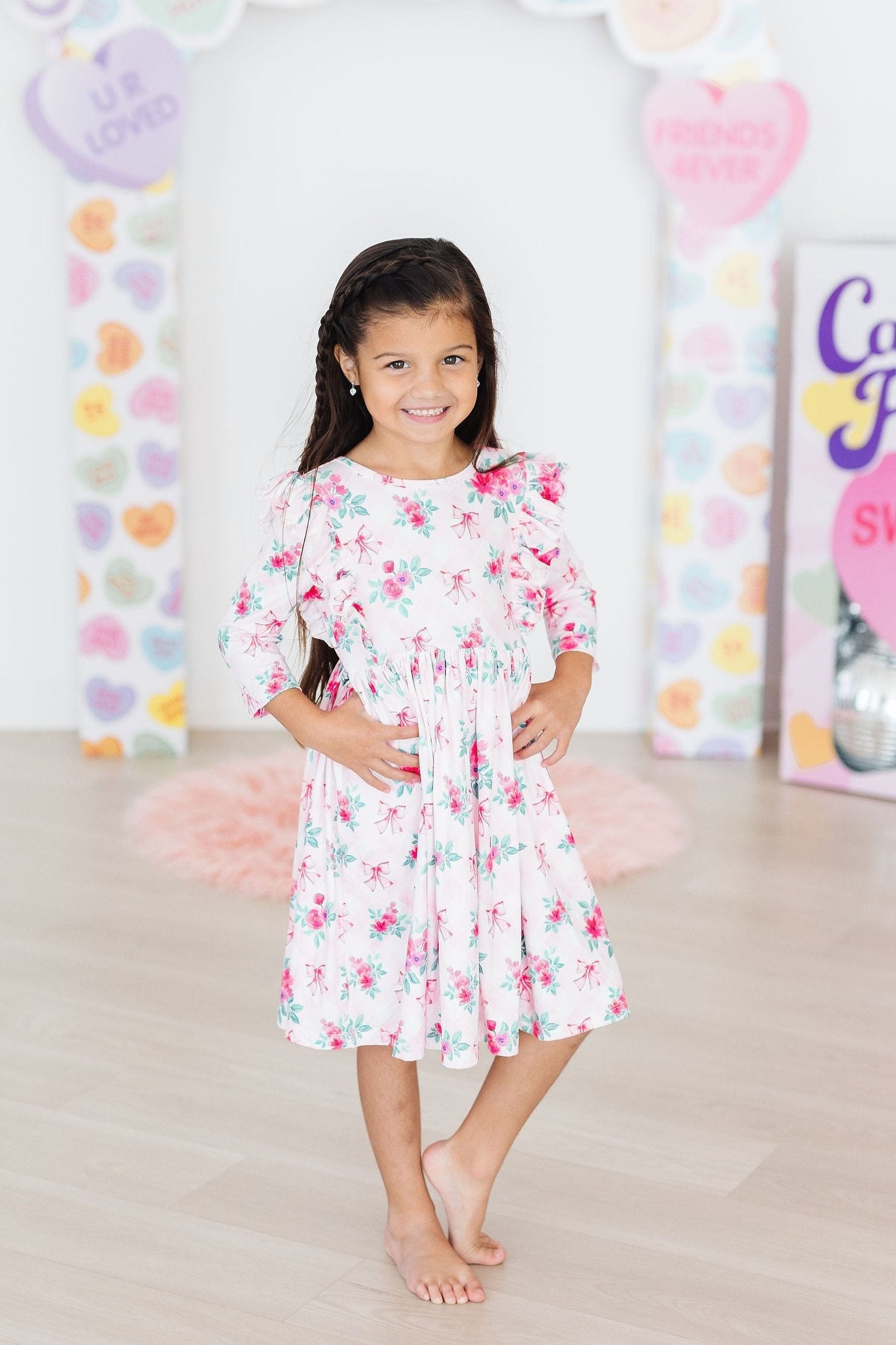 Gingham Bows 3/4 Sleeve Ruffle Twirl Dress - Aaria Tees Aaria Tees