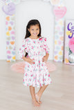 Gingham Bows 3/4 Sleeve Ruffle Twirl Dress - Aaria Tees Aaria Tees