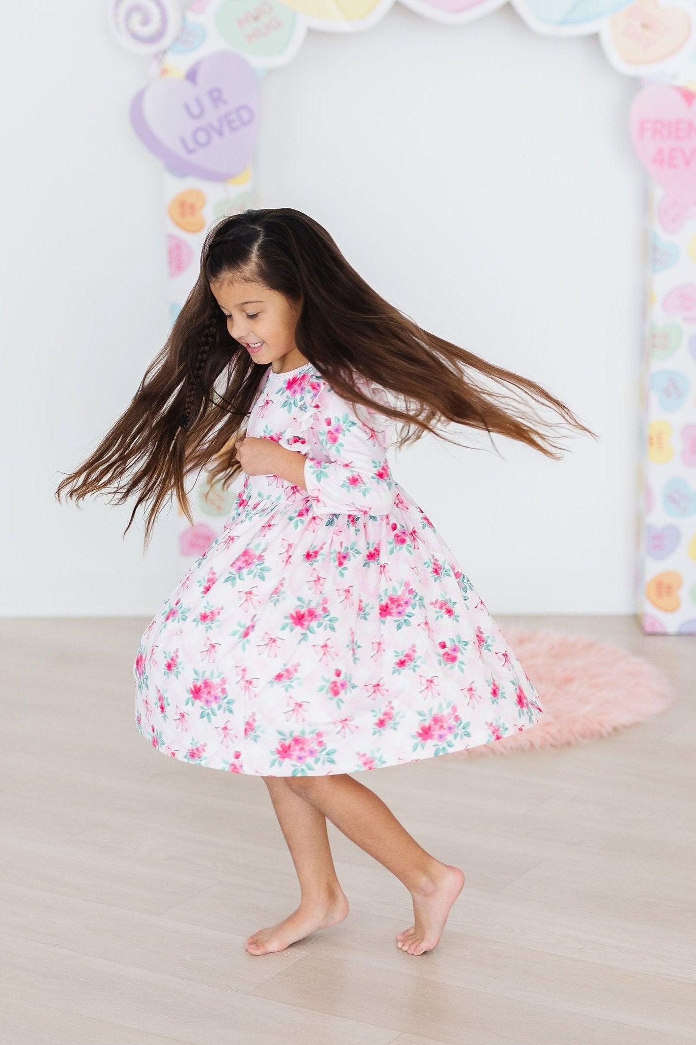 Gingham Bows 3/4 Sleeve Ruffle Twirl Dress - Aaria Tees Aaria Tees