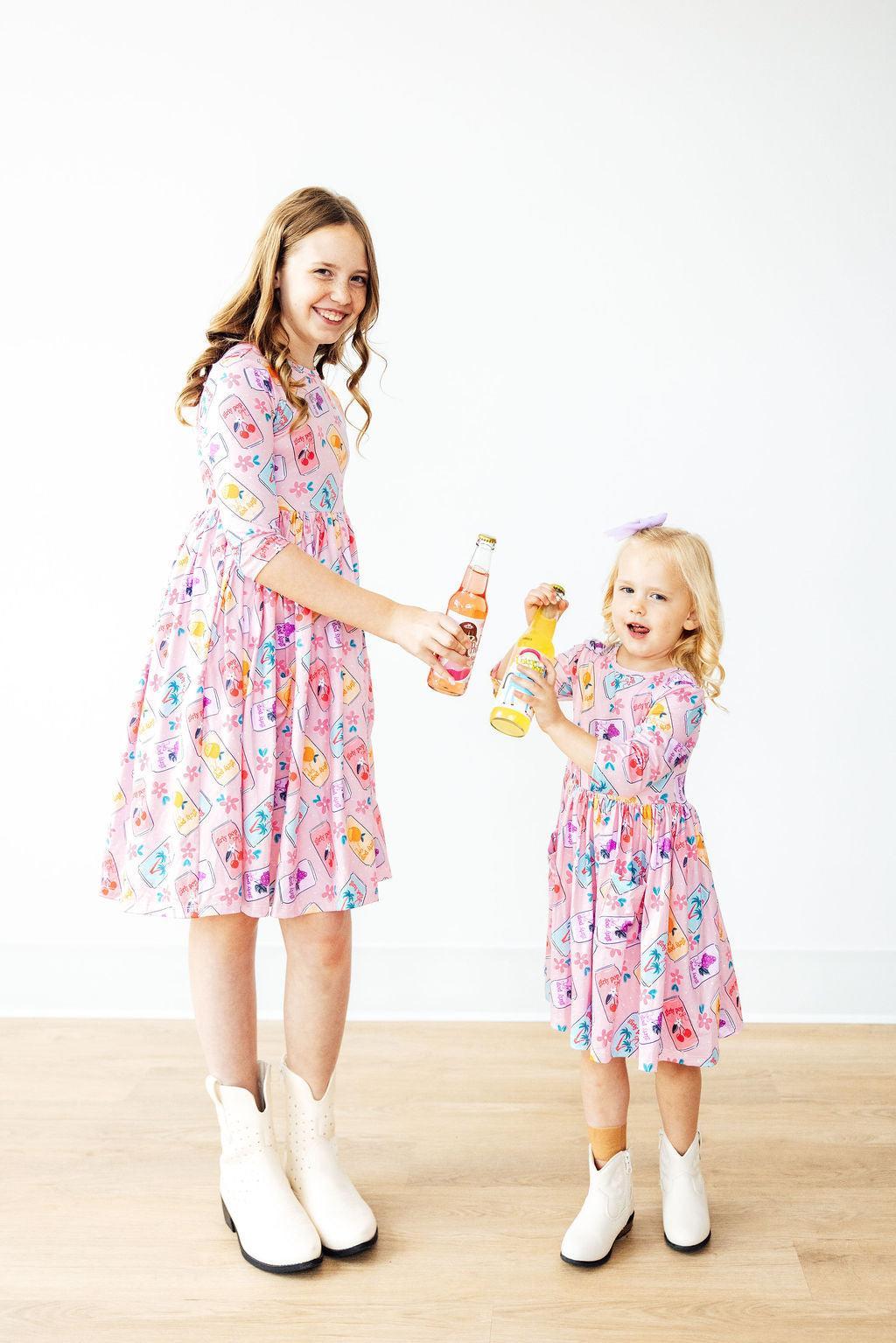 Girly Pop 3/4 Sleeve Pocket Twirl Dress - Aaria Tees Aaria Tees