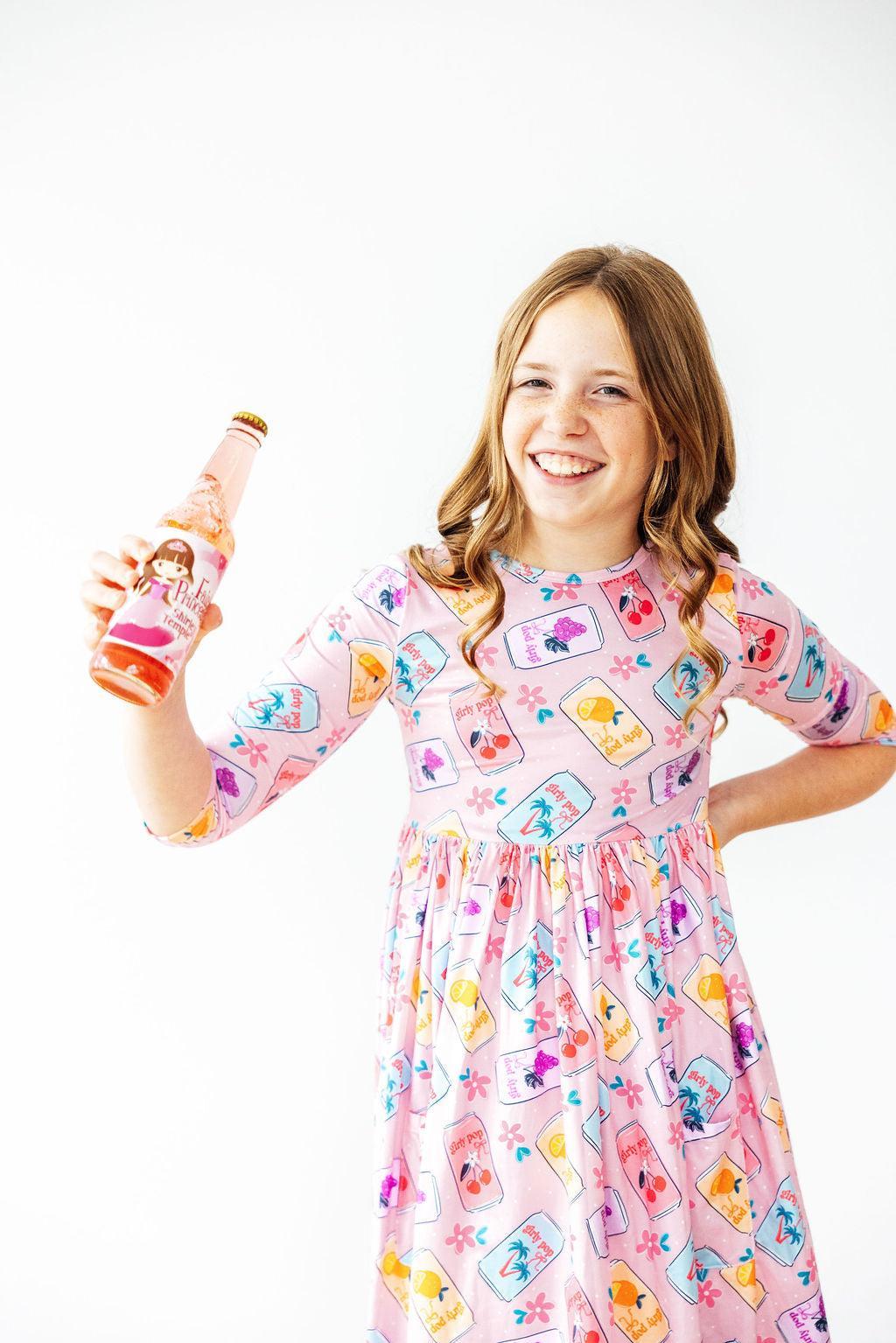 Girly Pop 3/4 Sleeve Pocket Twirl Dress - Aaria Tees Aaria Tees