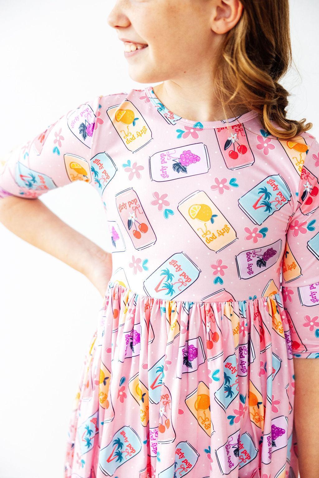 Girly Pop 3/4 Sleeve Pocket Twirl Dress - Aaria Tees Aaria Tees