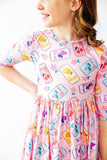 Girly Pop 3/4 Sleeve Pocket Twirl Dress - Aaria Tees Aaria Tees