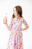 Girly Pop 3/4 Sleeve Pocket Twirl Dress - Aaria Tees Aaria Tees
