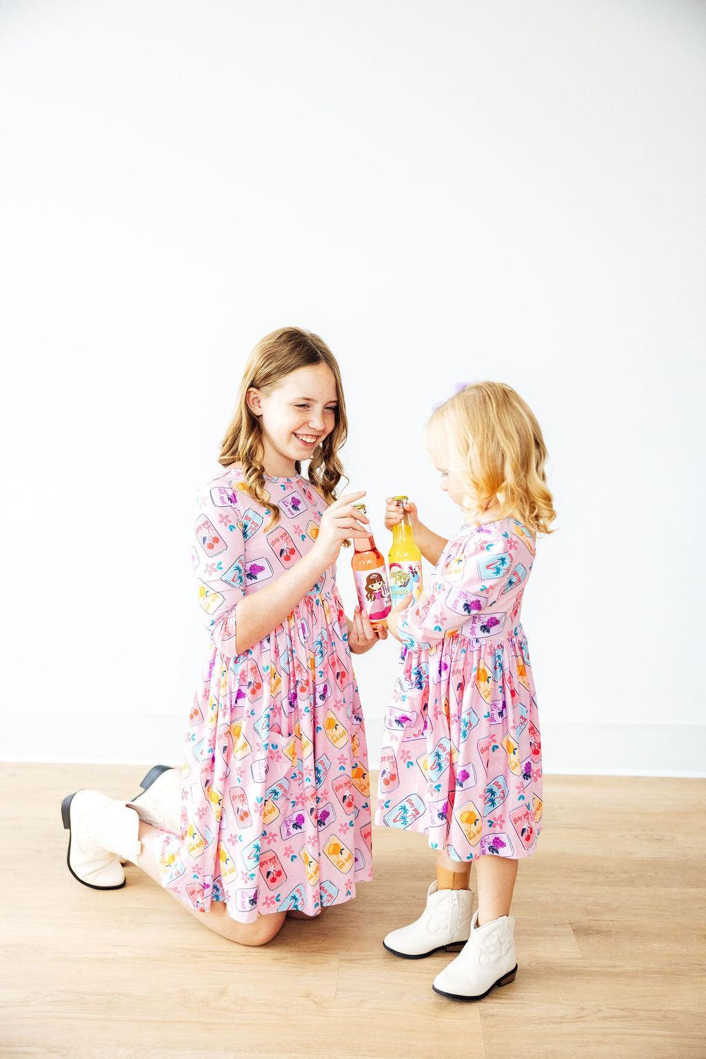 Girly Pop 3/4 Sleeve Pocket Twirl Dress - Aaria Tees Aaria Tees