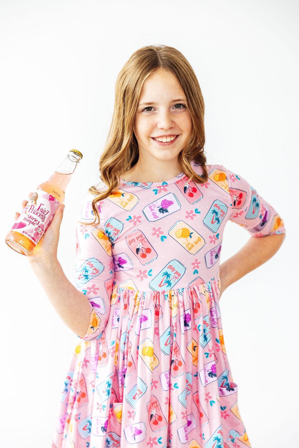 Girly Pop 3/4 Sleeve Pocket Twirl Dress - Aaria Tees Aaria Tees