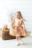 Golden Blooms 3/4 Sleeve Ruffle Twirl Dress - Aaria Tees Aaria Tees